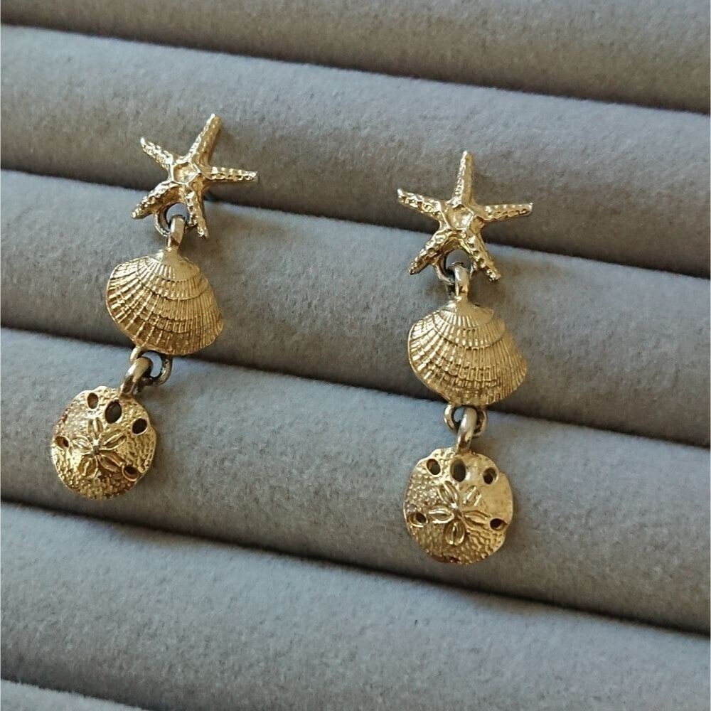Starfish Shell And Sand Dollar Silver Dangle Earrings 65$